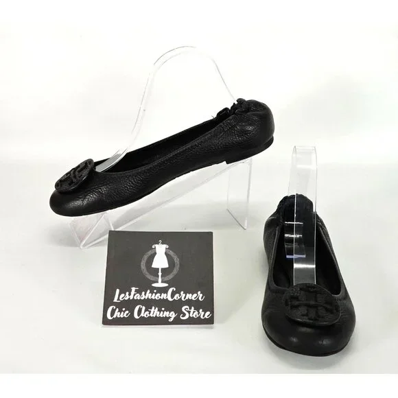 Tory Burch Women's Black Leather Ballet Flat Minnie Travel Flats Size 8 - Picture 4 of 14